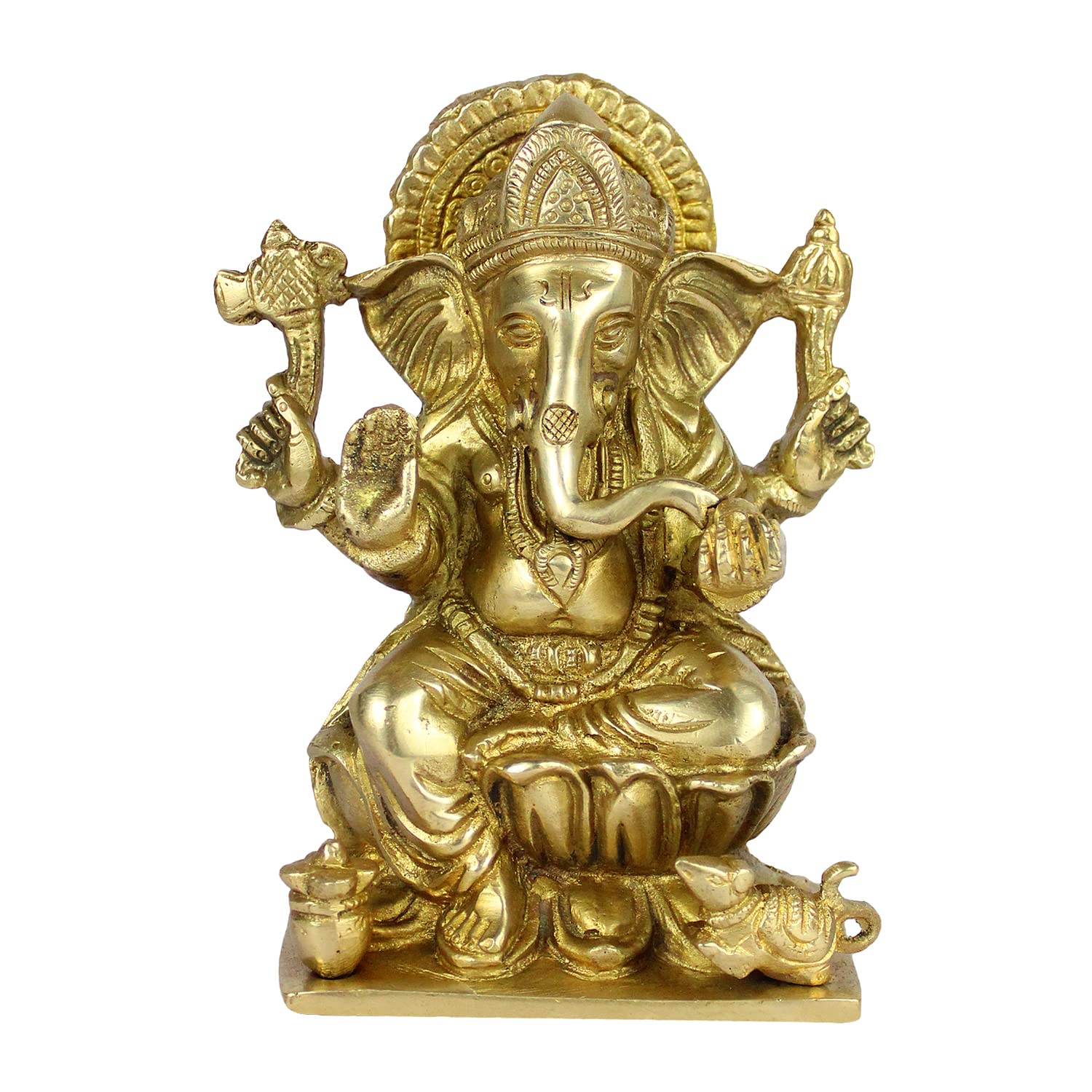 Pure Brass Ganesha Statue, Lord Ganesh Ji, Ganpati Kalash Idols, Gold - 6 Inch