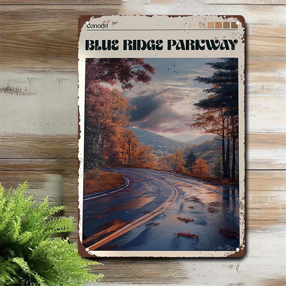 Blue Ridge Parkway Map Metal Sign Vintage Leaf Wall Art xin Easy Hang Decor for Home Bar Garage 20x30cm（7.8x11.8inch）