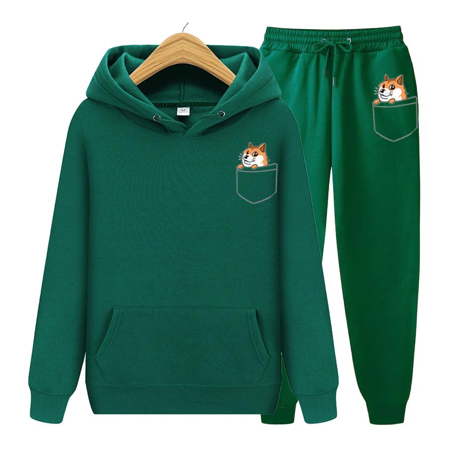 Mote Langermet Lomme Katt Herre Sett Fleece Hettegenser Bukse Tykk Varm Treningsdress Sportsklær Hettejakke Treningsdrakter Joggedress Treningsdrakt