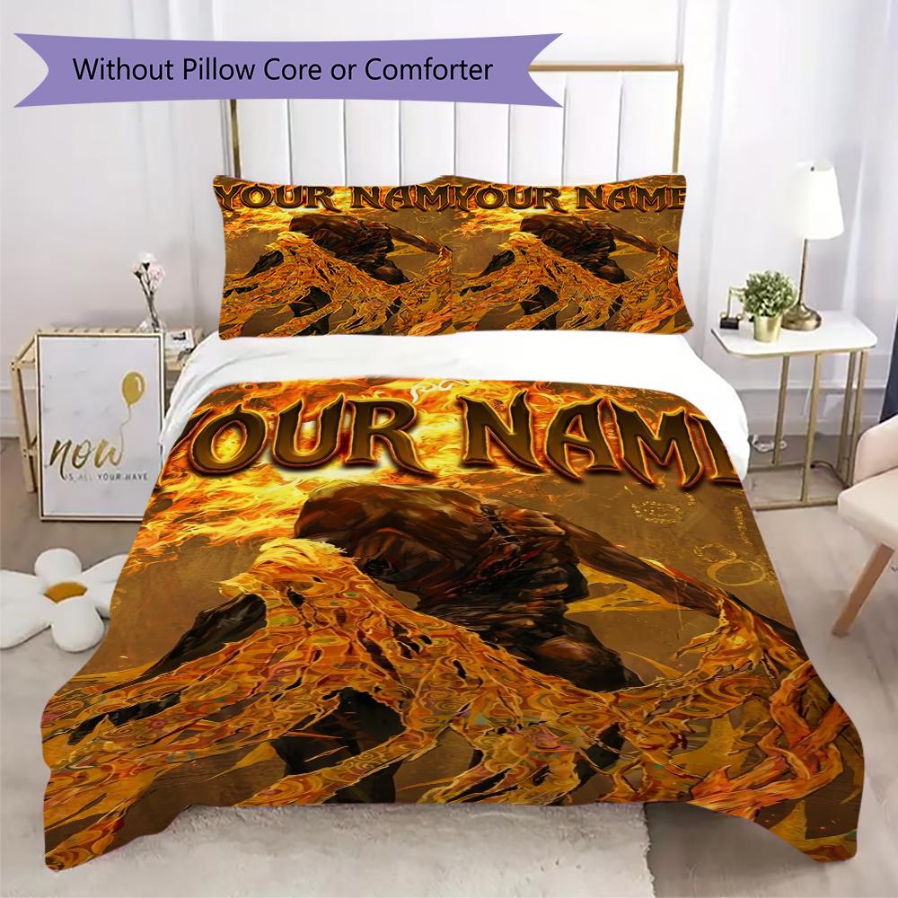 Custom Name Elden Ring Pattern Bedding Uilt Set Uilt Cover Pillowcase Home Decoration Birthday Gift (1*duvet Cover+2*pillowcase Without Core)
