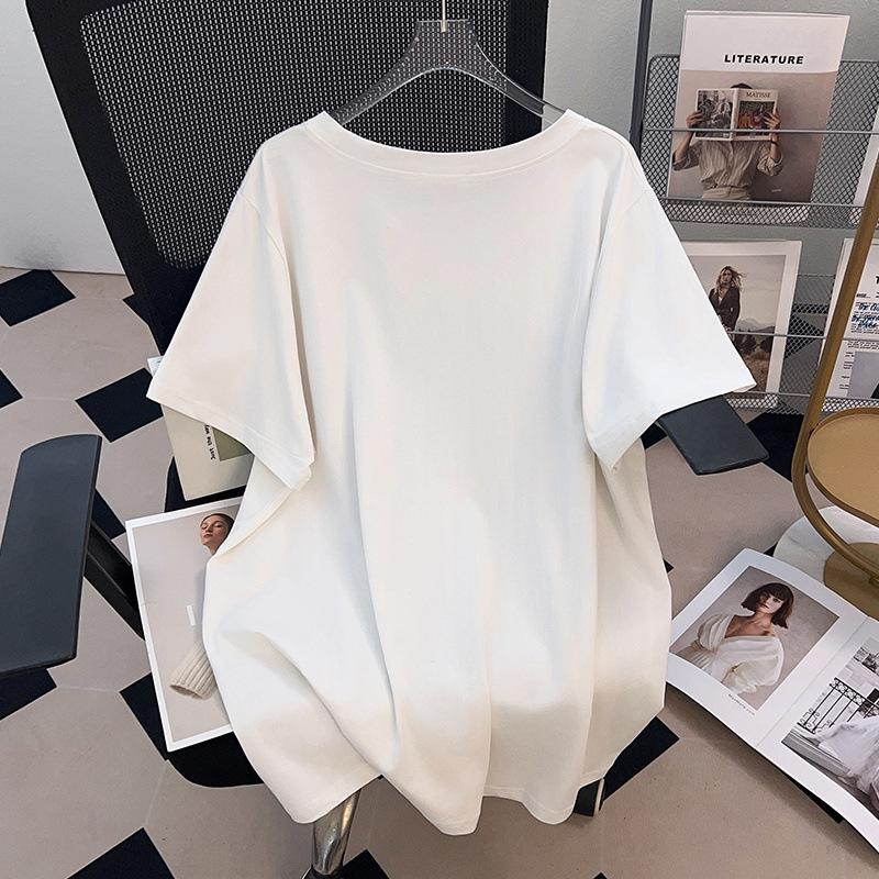 Plus Size Short-Sleeve Loose Mid-Length Round Neck T-Shirt for Women (200/300/350 Jin)