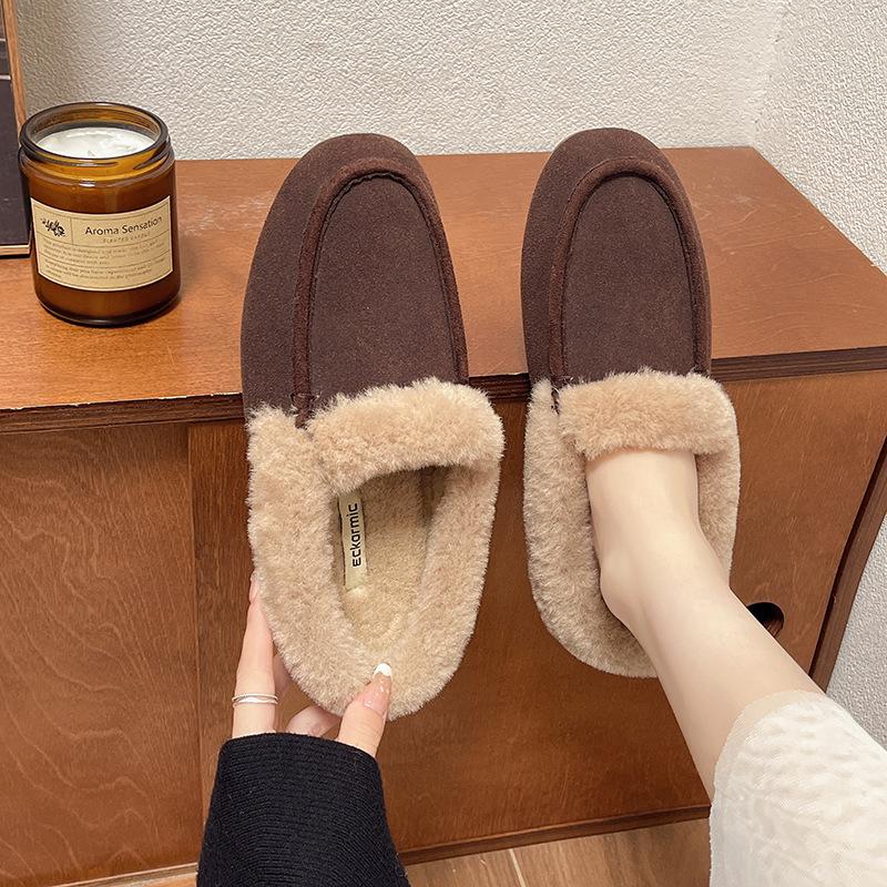 

2026 autumn and winter new fur integrated women s shoes thickened warm muller shoes half slippers outside snow boots 40