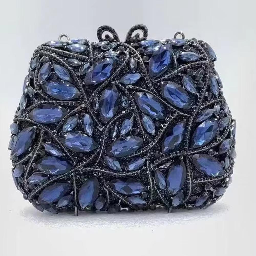 Navy Blue Large Diamond Evening Clutch Luxury Crystal Weddingg Party Purse Women Prom Minaudiere PhoneClutch Rhinestone Handbag