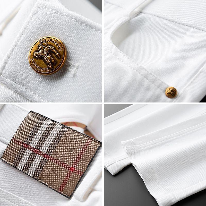 Kırışmaya Dayanıklı Dar Kesim Erkek Beyaz Kot Pantolon - Yıkanabilir, Düz Bacak, İş Günlük Giyim, Hafif Lüks, Sonbahar & Kış Trend Marka.