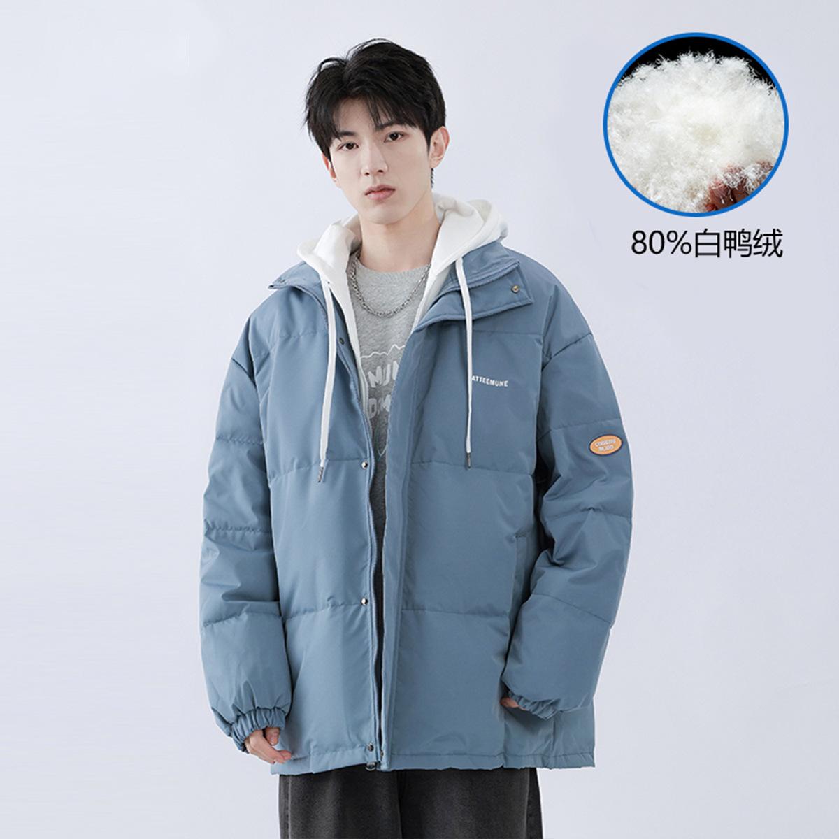 

Группа хлопковых легких пуховиков для мальчиков на зиму 2024 года, новые универсальные куртки, поддельные из двух частей, утолщенные M синий