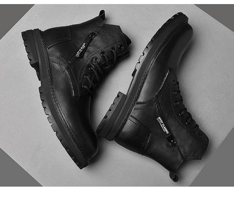 Men's Genuine Leather High-Top Snow Boots - Winter Velvet-Lined Martin Style