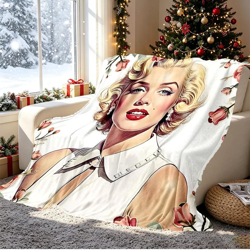 Marilyn Monroe Pattern Blanket for Home Decoration, Bed, Sofa, Car Travel, Camping, Suitable for All Seasons, Birthday Christmas Gift