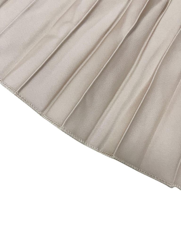 European & American Style Waist-Cinching Solid Color Pleated Dress - Loose Fit, Long-Sleeved, Summer Collection for Women