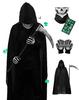 GOKEI Косплей Косаря 4-предметний набір (Плащ, Маска, Коса та Рукавички) на Хелловін. Включає маску скелета, костюм жахів, костюм Косаря, Sic