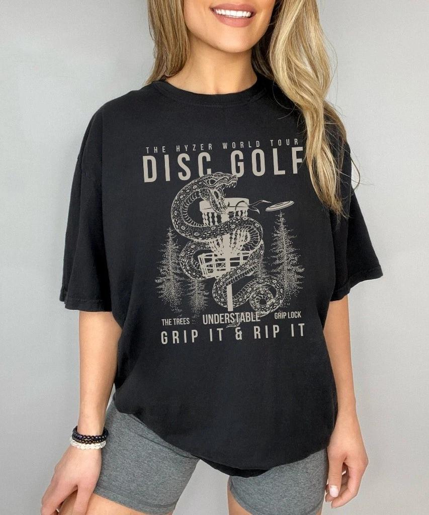 Unisex Adult Vintage Graphic Disc Golf Snake Graphic T Shirt Vintag... S