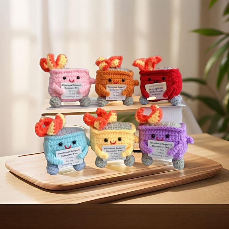 Mini Crochet Doll Card Fire Extinguisher Trash Can Funny Positive Energy Handmade Creative Gift