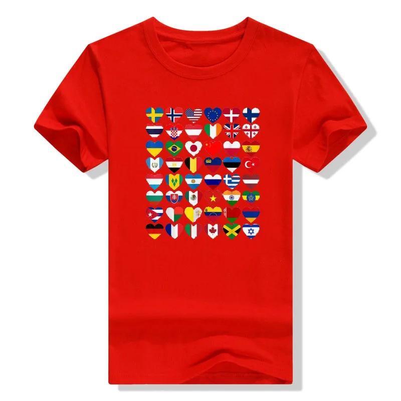 Mens Cotton Short Sleeve T-Shirt With Abstract Flag Print Streetwear Casual Tee Youth