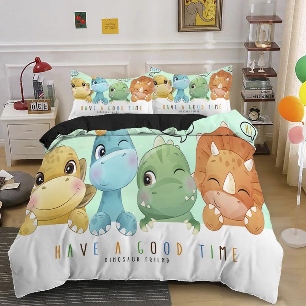 Kids Dinosaur Bedding Set Boys Cartoon Duvet Cover 3D Animal Microfiber Quilt Cover For Boy Girl Child Bedroom Decor