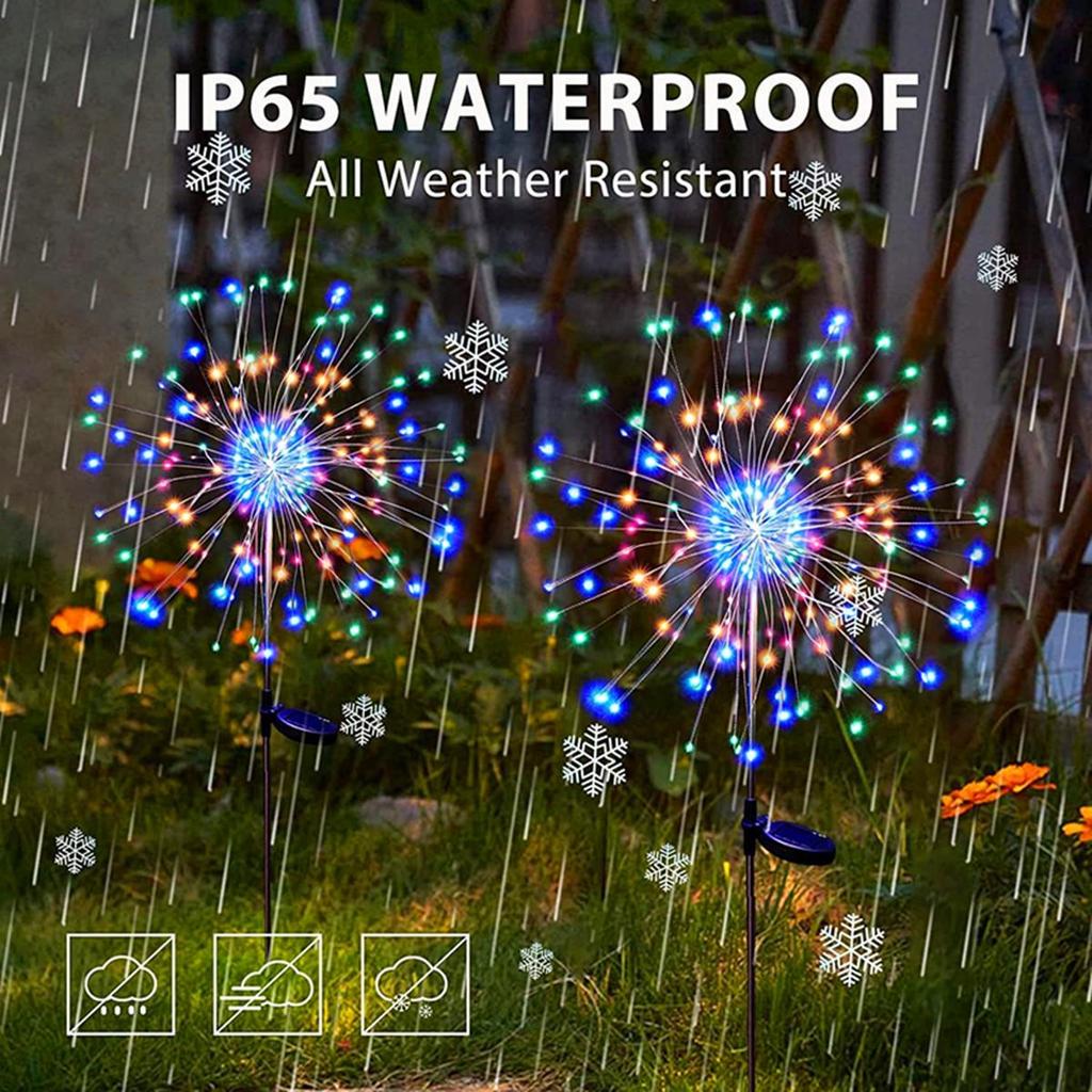Solar LED Fireworks String Lights - Copper Wire Lights for Christmas, Festival, Courtyard, and Lawn Decor.
