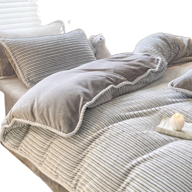 Jacquard Hemming Thickened Milk Fleece Four-Piece Set Double-Sided Fleece Quilt Cover Dormitory Three-Piece Set Bedding
