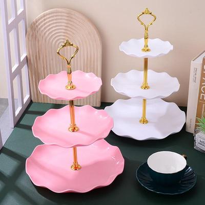 European-Style Three-Tier Dessert Stand: Plastic Fruit Plate & Pastry Rack for Parties & Weddings