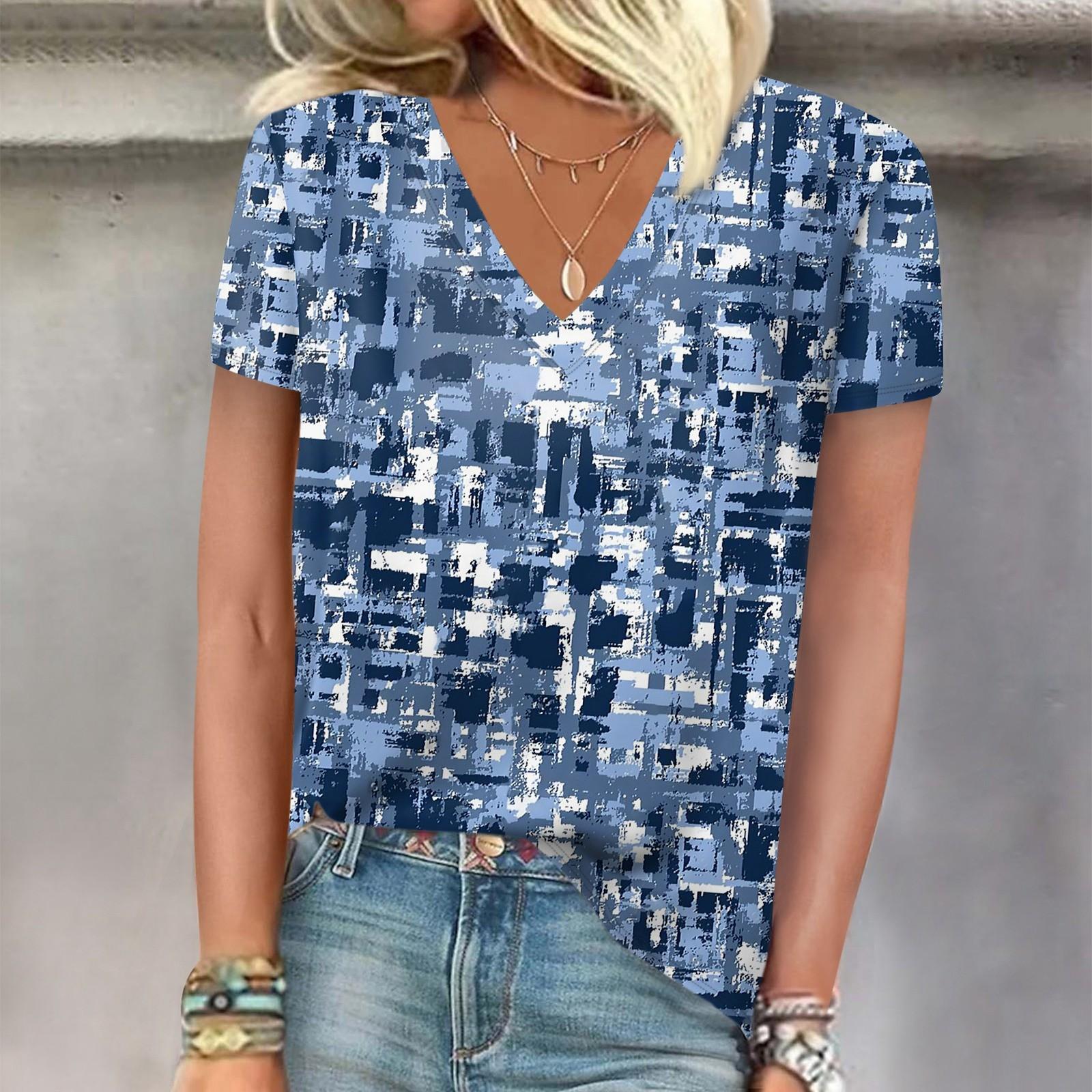 

Женские футболки с v-образным вырезом, топы с короткими рукавами, модные повседневные футболки с принтом XL
