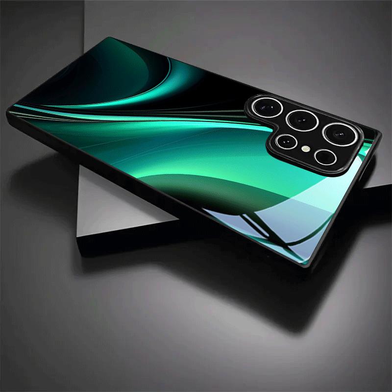 Green curved pattern tempered glass phone case suitable for Samsung Galaxy S26 S25 S24 S23 S22 S21 S20 FE/Ultra/Plus anti drop