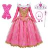 Sleeping Beauty Princess Dress for Girls (Ages 3-8) - Long Sleeve Rose Red Christmas Dress