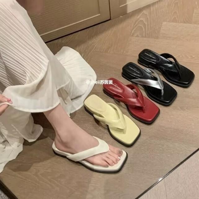 [Su Yinyin of the Same Style] Super JI Welfare Payment~ Square Toe Slope Heel Beach Flip-flops Women's Sandals Outside