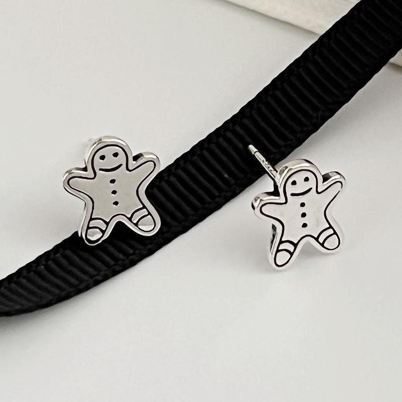 S925 Sterling Silver Gingerbread Man & Snowman Stud Earrings - 2022 Christmas Collection (E9540)
