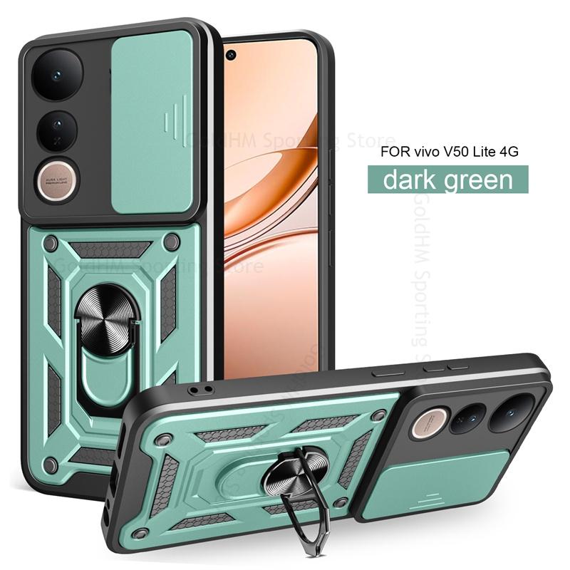 Phone Cases For Vivo V50 Lite Push Window Slide Lens Protective Back Case For VIVO V50 V40 V30 V29 V27 Pro Magnetic Ring Holder Heavy Duty Stand Cover