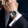 R ONTHEEDGE Men's Quartz Watch, Nautilus Style, 3 ATM Waterproof, Date Display, Luminous, Stainless Steel, Business Formal Sports Watch, Black