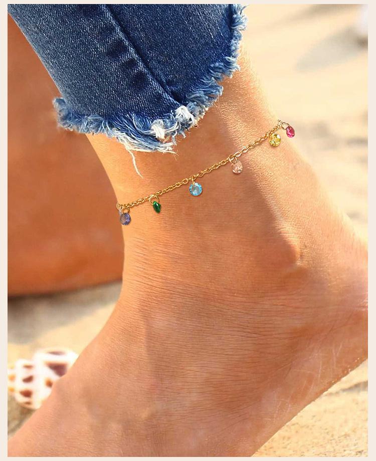 Charms Cubic Zirconia Anklet Bracelet On Leg for Women, Summer CZ Foot Chain, Elegant Delicate Beach Holiday Gift