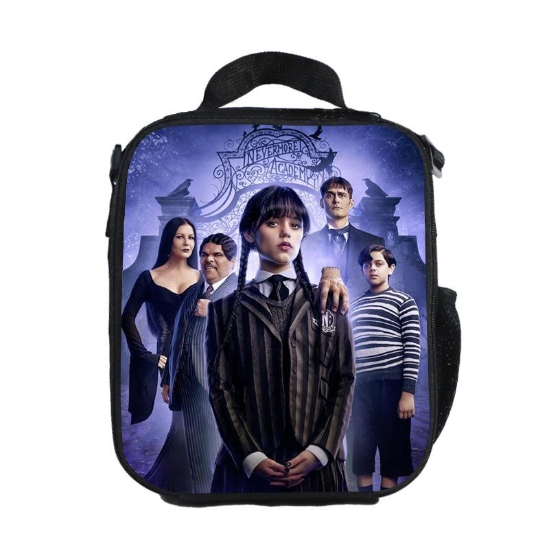 Bolsa de almuerzo aislada del miércoles La Familia Addams Para Niños Estudiantes