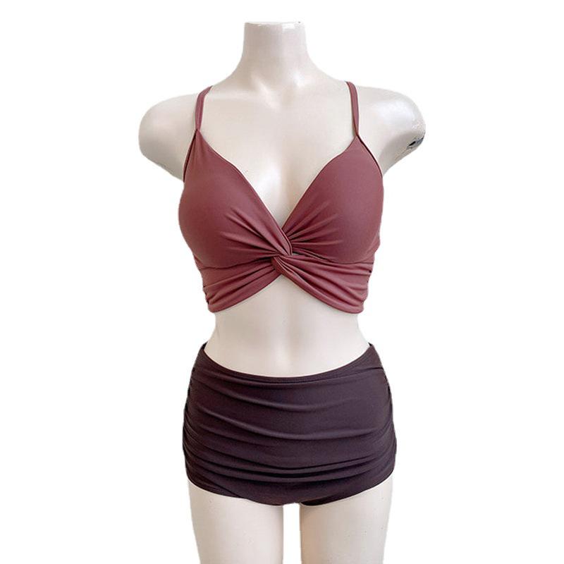 2023 Korean Twist Bikini: High Waist Color Block Two-Piece Swimwear for Women