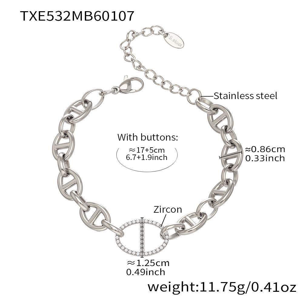 Stainless Steel Pig Nose Zircon-Inlaid Jewelry Set: Necklace, Bracelet, Earrings