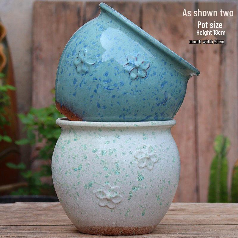 Handmade Embossed Rose Ceramic Succulent Pot, Tall Breathable Coarse Pottery, Large Mouth Plant Pot with Flower Design.