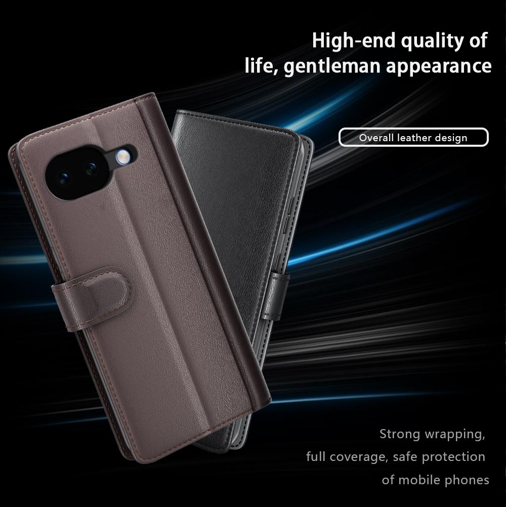 For Google Pixel 10a Case Genuine Split Leather Phone Cover with Wallet Stand