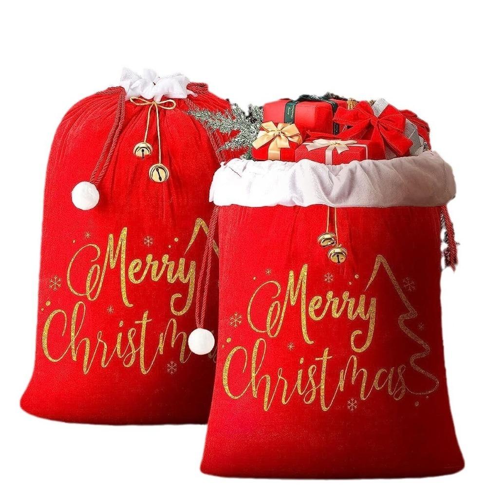 Red Velvet Burlap Santa Bags 25x36 Inch Jumbo Gift Bag Holiday Supplies Gift Wrap Trash Bags
