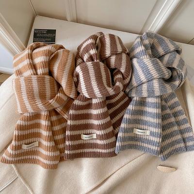 Dame Vinter Varm Stripete Ullskjerf Mote Strikket Sjal Sjal Tykk Echarpe Pashmina For Damer