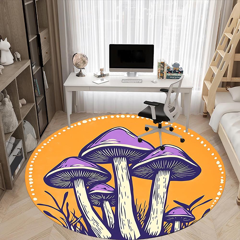 1pc Mushroom Fantasy Office Round Area Rug, Mat Suitable For Office, Under Office Chairs Bedroom Living Room Home Decor, Room Deco