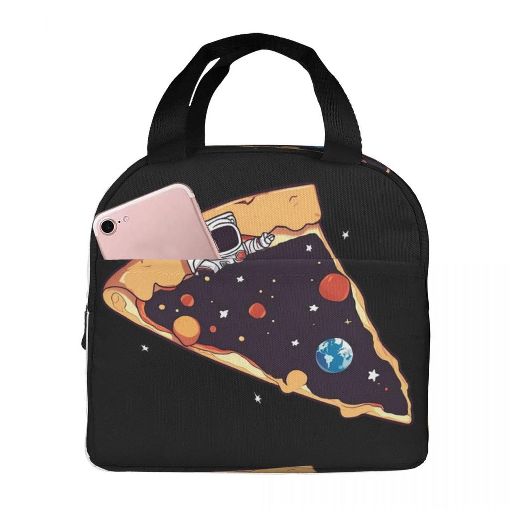 Astronaut With Pizza In Space Cartoon Insulated Lunch Bag for Women Kids Leakproof Food Boxes Thermal Lunch Box Tote