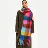 Plush Plaid Wool Scarf Long Women Cape Classic Rainbow Tassel Shawl  Women/Men