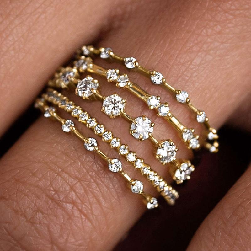 

Huitan Multilayer Cubic Zirconia Women Rings New Luxury Wedding Band Accessories Gold Color Temperament Female Party Zircon 7