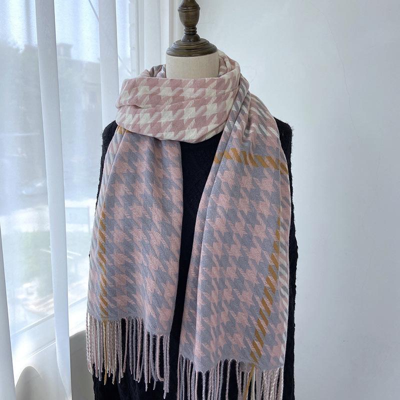 New Houndstooth Scarf for Women In Winter Versatile Korean Style Imitation Cashmere Autumn and Winter Warm Thickened Scarf Shawl Trendy