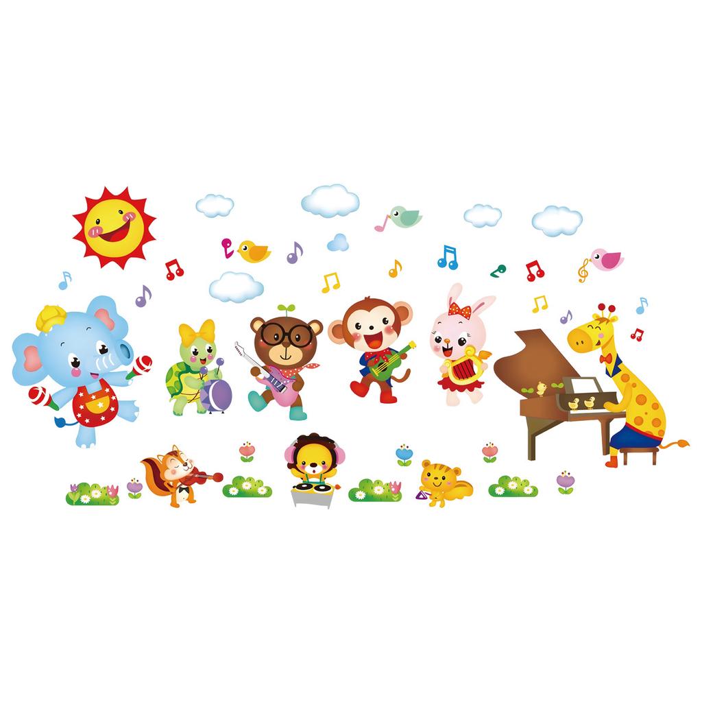 Cartoon Animal Wall Sticker Music Party Plane Balloon Decor Kids Room Nursery Vinyl Removable Decals