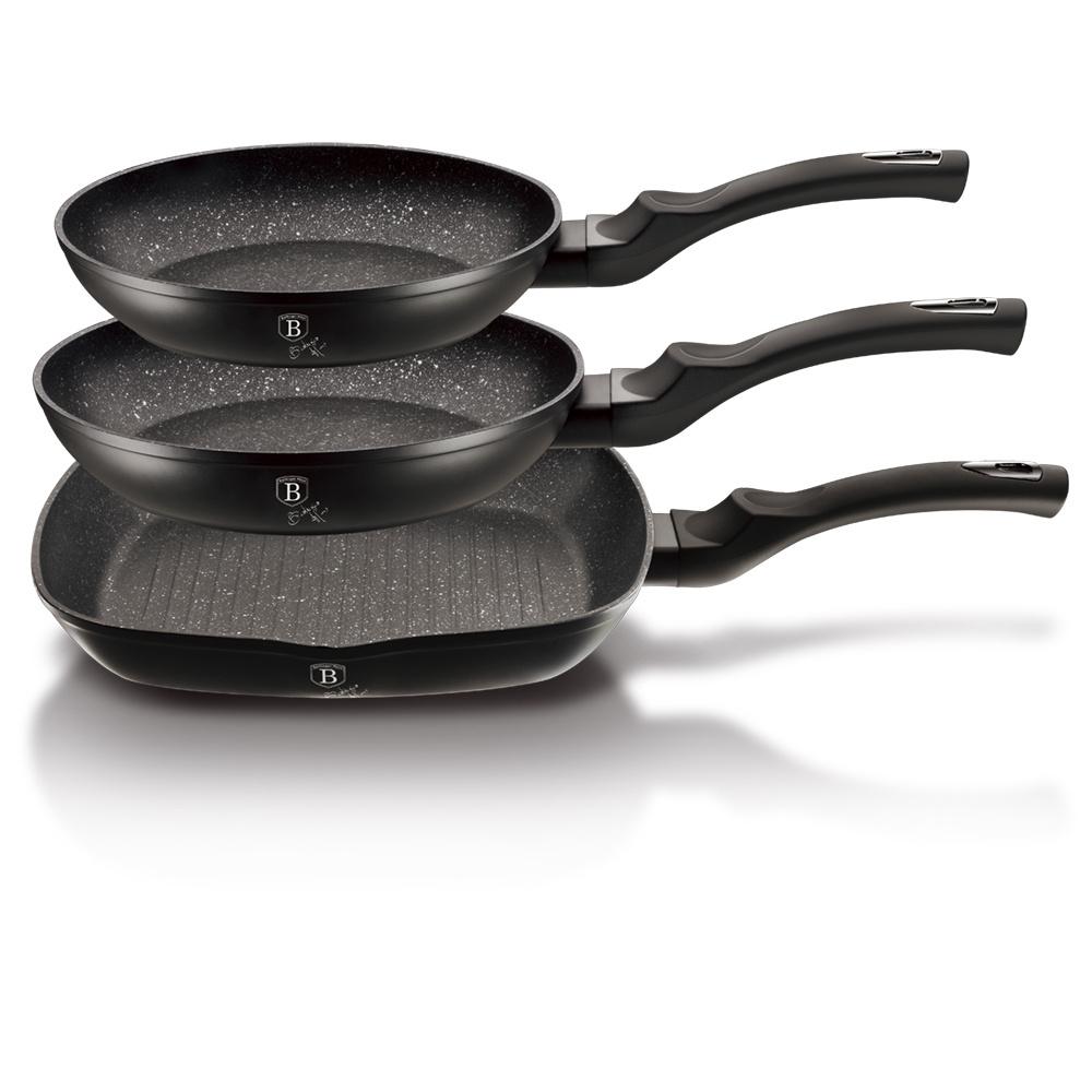 Set Of 3 Granite Pans Berlinger Haus Bh-6157 Black Silver