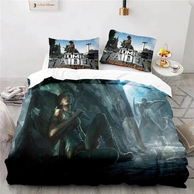 3D-Druck-Spiel Tomb Raider Komfortabler Bettbezug Kissenbezug Bettwäsche-Set Kinderzimmer Dekoration Heimtextilien