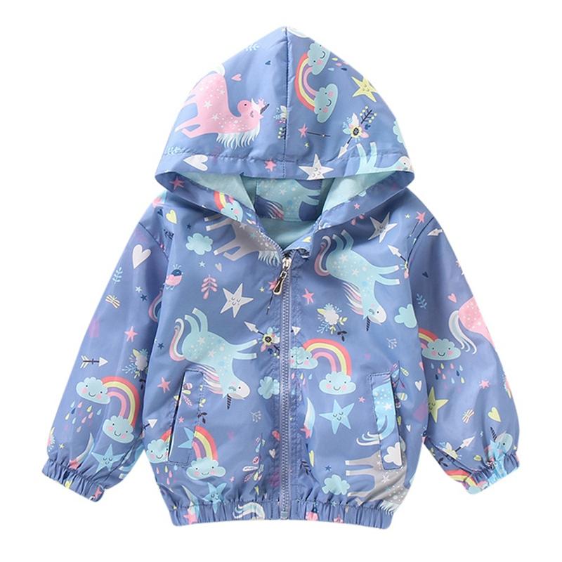 2-10 Years Kids Girls Printed Hooded Coat Thin Zipper Jacket