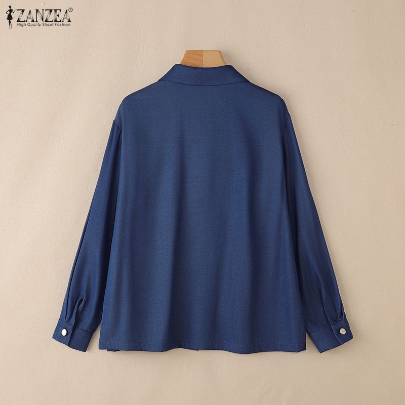 ZANZEA Women Casual Turn Down Collar Loose Long Sleeve Blouse
