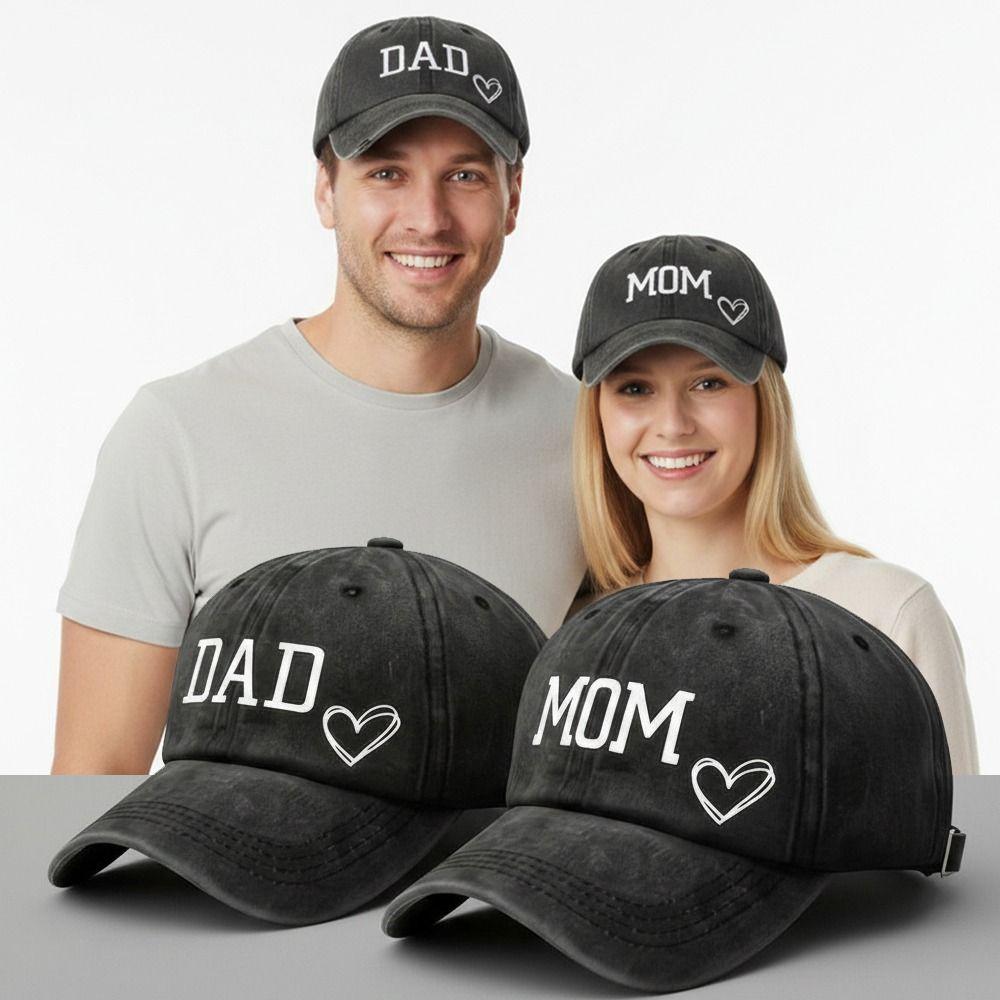2 Peças/Conjunto Boné de Beisebol Estampado Moda Pai Mãe Amor Algodão Lavado Ajustável Bonés de Beisebol Chapéus de Sol Para Homem Mulher
