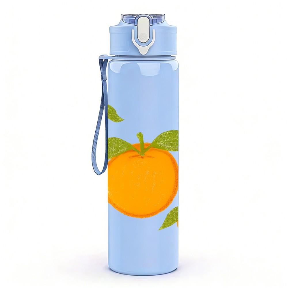 1PC Fresh Orange Citrus Fruit Layout 750ml Color Plastic Sports Water Bottle Leakproof Flip Straw Lid For Sports Office Home Use