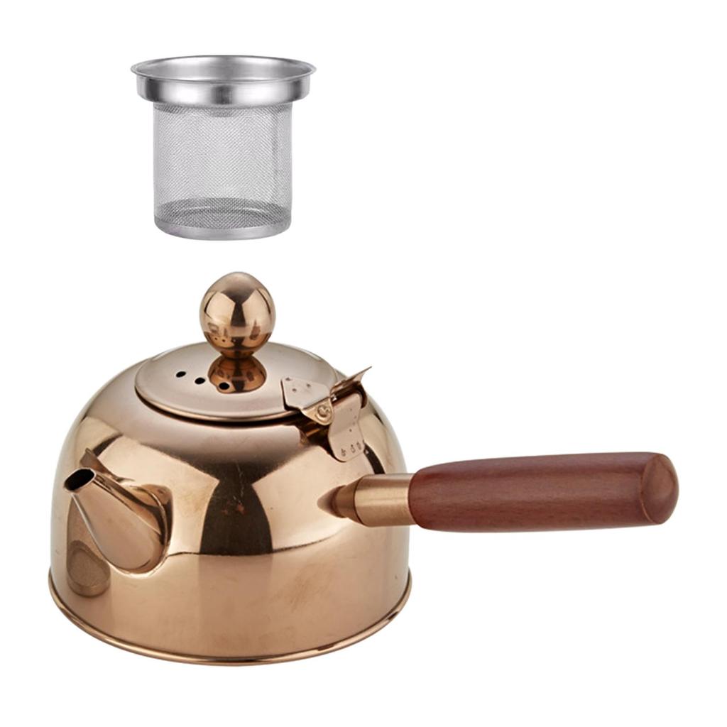 Portable Tea Kettle with Wood Handle Teapots Pot Jug Large Capacity Flat Bottom for Picnic Household Restaurant Kitchen Stovetop