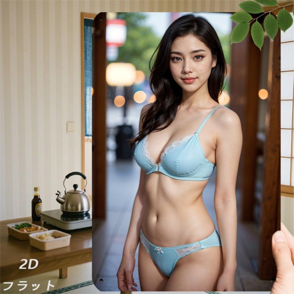 

Vintage Metal Decor Sign - Elegant Woman Light Blue Lace Lingerie Tin Art Painting 8x12in for Home Room Decoration 20x30cm（7.8x11.8inch）