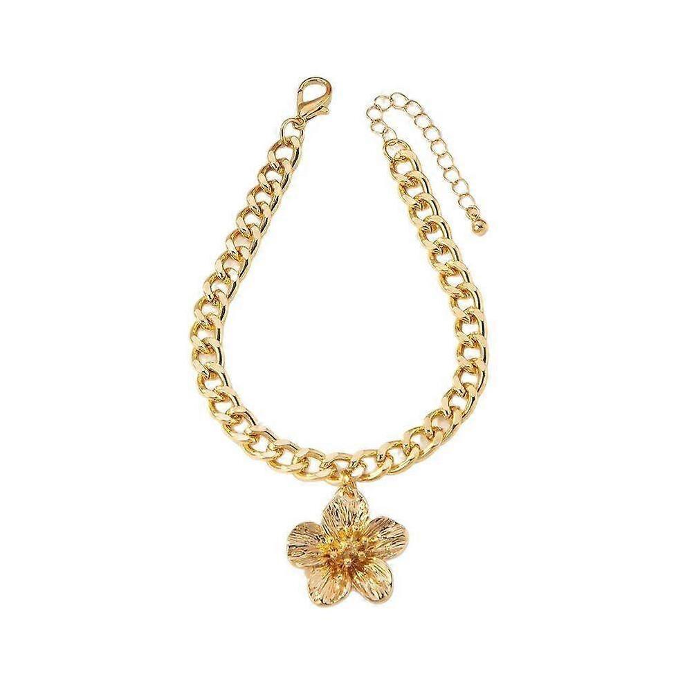 Fußkette mit goldenem fünfblättrigem Blumenanhänger, kubanische Gliederfußkette, Sommerstrand-Fußkette
